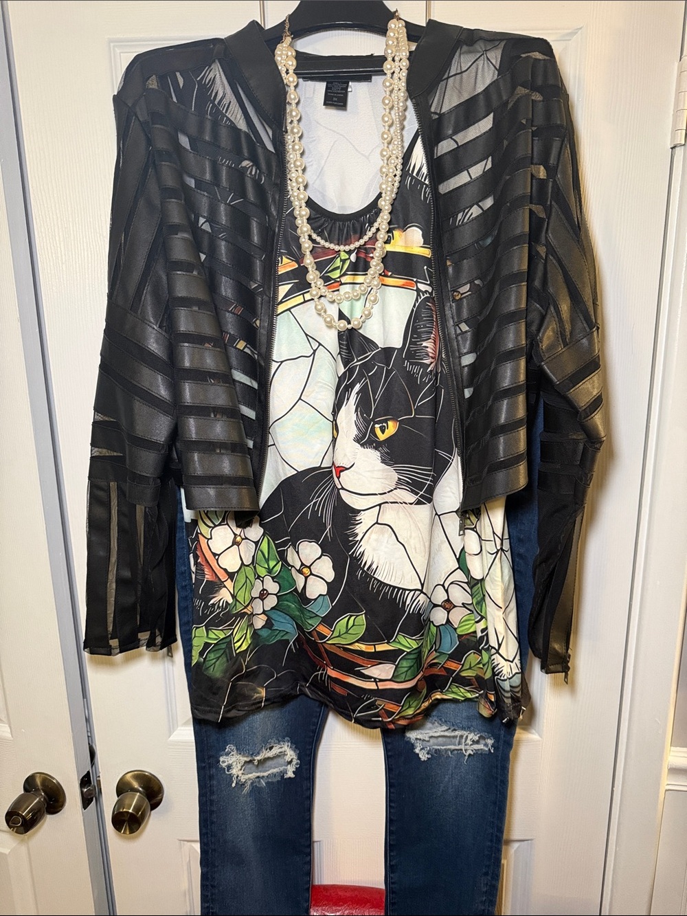 Cat Print Wearable Art Tank Top 2X Stained Glass Tuxedo Cat Tunic